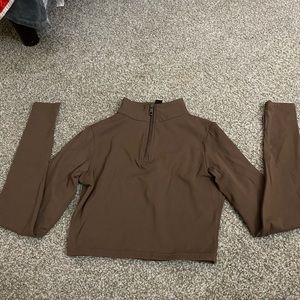 Quarter zip crop top - brown